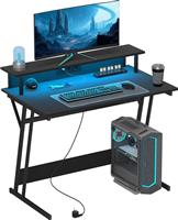 HomCom Ηλεκτρικό Γραφείο Gaming Ξύλινο Μαύρο με Μεταλλικά Πόδια, LED & USB θύρες 100x60x88.5cm 920-094V90BK