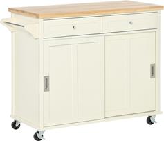 HomCom Kitchen Island Τρόλει Κουζίνας Ξύλινο σε Λευκό Χρώμα 5 Θέσεων 110x49.5x89.5cm 801-171