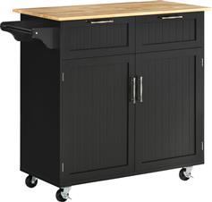 HomCom Τρόλεϊ Κουζίνας Ξύλινο Μαύρο 6 Θέσεων 104x46x91cm 801-203V00BK