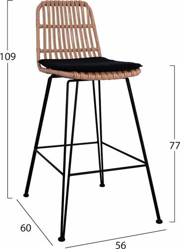 HomeMarkt Allegra HM5452 Μεταλλικό Wicker Μαύρο-Μπεζ 56x60x109cm