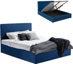HomeMarkt Allie Κρεβάτι Υπέρδιπλο Επενδυμένο με Ύφασμα Μπλε με Αποθηκευτικό Χώρο & Τάβλες για Στρώμα 160x200cm HM584.18