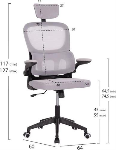 HomeMarkt Baston Καρέκλα Γραφείου με Ανάκλιση και Ρυθμιζόμενα Μπράτσα Γκρι HM18236.02