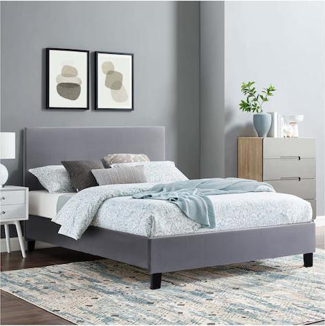 HomeMarkt Becca Κρεβάτι Διπλό Επενδυμένο με Ύφασμα Γκρι με Τάβλες για Στρώμα 150x200cm HM553.20