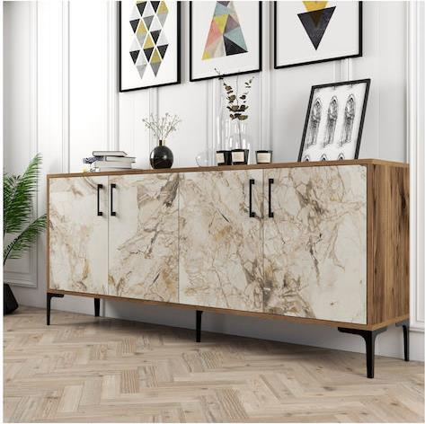 HomeMarkt Μπουφές από Ξύλο Εκρού-Καρυδί 180x35x78cm HM9428.02