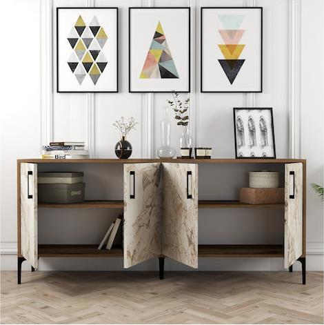 HomeMarkt Μπουφές από Ξύλο Εκρού-Καρυδί 180x35x78cm HM9428.02