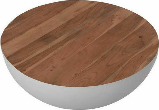 HomeMarkt Bowl Στρογγυλό Τραπεζάκι Σαλονιού από Μασίφ Ξύλο Φυσικό-Λευκό 90x40cm HM8717.03