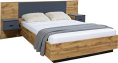 HomeMarkt Carys Κρεβάτι Υπέρδιπλο Ξύλινο Φυσικό για Στρώμα 160x200cm με Κομοδίνα HM744.12