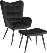 HomeMarkt Crawley Πολυθρόνα με Υποπόδιο Βελούδινη Μαύρο 70x57x103cm HM8918.04