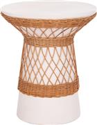 HomeMarkt Delia Στρογγυλό Βοηθητικό Τραπεζάκι Λευκό & Rattan Μ40xΠ40xΥ45cm HM18167.02