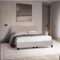 HomeMarkt Dolores Κρεβάτι Υπέρδιπλο Επενδυμένο με Ύφασμα Μπεζ με Αποθηκευτικό Χώρο για Στρώμα 160x200cm HM631.32