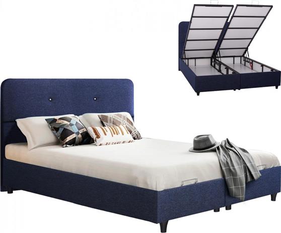 HomeMarkt Dolores Κρεβάτι Υπέρδιπλο Επενδυμένο με Ύφασμα Μπλε με Αποθηκευτικό Χώρο & Τάβλες 160x200cm HM631.08