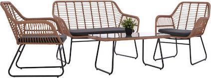 HomeMarkt HM5530 Σαλόνι Μεταλλικό Wicker Γκρι-Μπεζ Σετ 4τμx