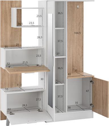 HomeMarkt Iliana με Καθρέπτη Λευκό-Sonoma 125.5x37.5x166.5cm HM2265