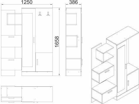 HomeMarkt Iliana με Καθρέπτη Λευκό-Sonoma 125.5x37.5x166.5cm HM2265