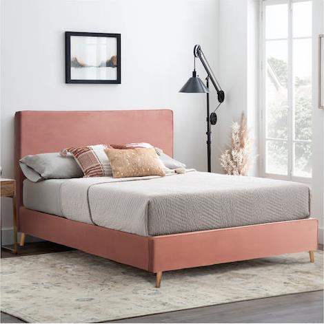 HomeMarkt Indra Κρεβάτι Υπέρδιπλο Επενδυμένο με Ύφασμα Ροζ-Φυσικό με Τάβλες για Στρώμα 160x200cm HM662.12