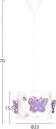 HomeMarkt Leptir Μονόφωτο Παιδικό Φωτιστικό Κρεμαστό από Μέταλλο 9W με Υποδοχή E27 Μωβ 23x70cm HM4705.02