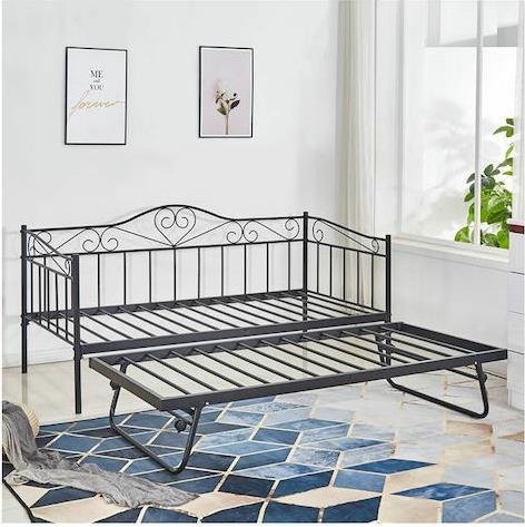 HomeMarkt Maeko Μεταλλικό Μαύρο Μονό με Επεκτεινόμενο Κρεβάτι 190x90cm HM571.01