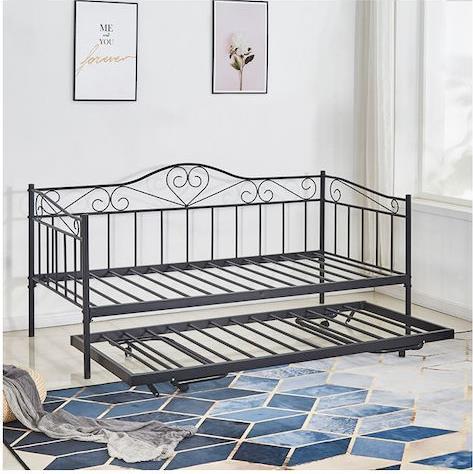 HomeMarkt Maeko Μεταλλικό Μαύρο Μονό με Επεκτεινόμενο Κρεβάτι 190x90cm HM571.01
