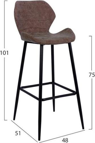 HomeMarkt Maya Μπαρ με Πλάτη Επενδυμένο με Δερματίνη Καφέ Σετ 4τμχ 48x51x101cm HM8042.03