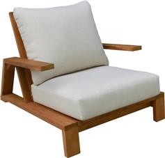 HomeMarkt Mirex Πολυθρόνα Εξωτερικού Χώρου Ξύλινη Lounge Φυσικό-Εκρού με Μαξιλάρι 80x96x62cm HM6641