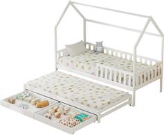 HomeMarkt Phyllis Παιδικό Κρεβάτι Montessori Κουκέτα Μονό με Αποθηκευτικό Χώρο & Συρόμενο Κρεβάτι Λευκό για Στρώμα 90x200cm HM723.03