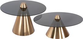 HomeMarkt Reben Στρογγυλό Βοηθητικό Τραπεζάκι Γυάλινο Χρυσό-Φιμέ Μαύρο Σετ 2τμχ Μ80xΠ80xΥ35cm HM9919