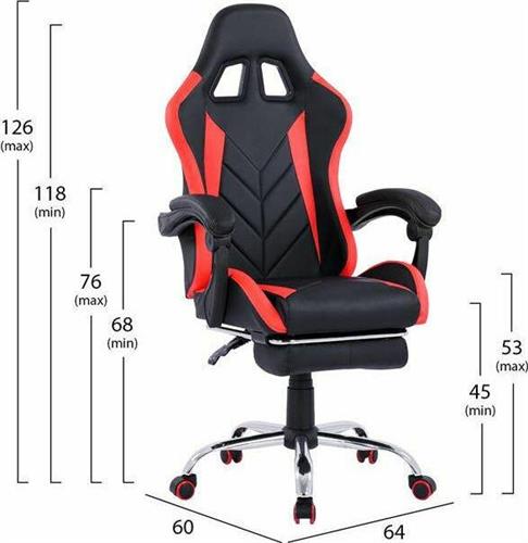 HomeMarkt Rutt Gaming με Υποπόδιο Μαύρο-Κόκκινο PU 64x60x126cm HM1156.01