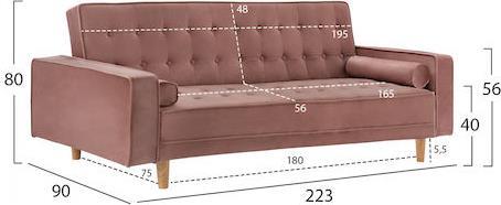 HomeMarkt Salvador Τριθέσιος Κρεβάτι Σάπιο Μήλο Βελουτέ 223x90x80cm HM3150.12