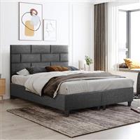 HomeMarkt Soledad Κρεβάτι Διπλό Επενδυμένο με Ύφασμα Γκρι με Τάβλες 150x200cm HM644.01