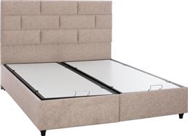HomeMarkt Soledad Κρεβάτι Υπέρδιπλο Επενδυμένο με Ύφασμα Μπεζ με Αποθηκευτικό Χώρο & Τάβλες 160x200cm HM627.22