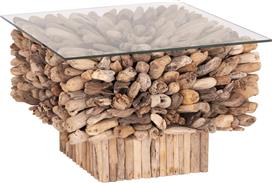 HomeMarkt Sparrow Τετράγωνο Τραπεζάκι Σαλονιού Γυάλινο Driftwood Μ75xΠ75xΥ51cm HM9961