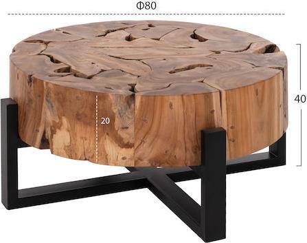 HomeMarkt Στρογγυλό Τραπεζάκι Σαλονιού από Μασίφ Ξύλο Φυσικό Μ80xΠ80xΥ40cm HM9352