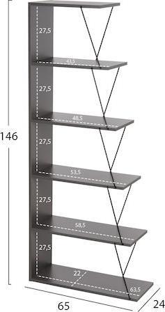 HomeMarkt Tars Βιβλιοθήκη Γκρι 65x24x146cm HM2241.20