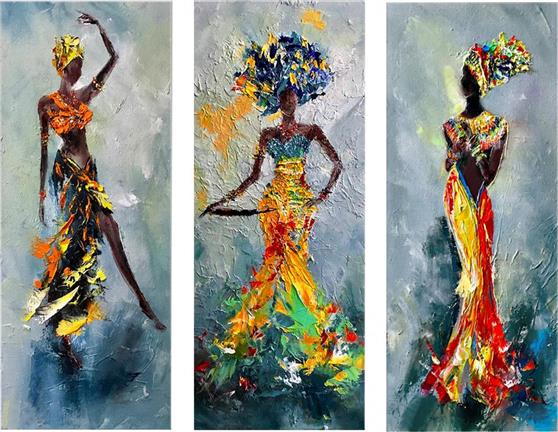 HomeMarkt Τρίπτυχος Πίνακας MDF African Girl in Colorful Dress 60x0.3x50cm HM7204.02