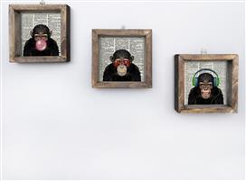 HomeMarkt Τρίπτυχος Πίνακας MDF Monkeys 15x15cm HM7324