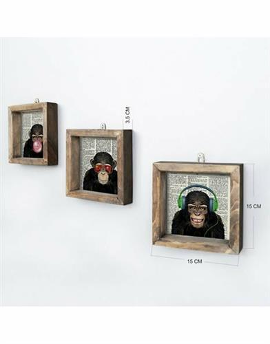 HomeMarkt Τρίπτυχος Πίνακας MDF Monkeys 15x15cm HM7324