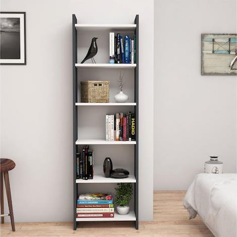 HomeMarkt Βιβλιοθήκη Γκρι-Λευκό 48.5x22x160cm HM9226.13