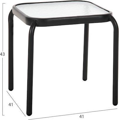HomeMarkt Βοηθητικό Τραπέζι για Μικρούς Εξωτερικούς Χώρους Μεταλλικό με Γυάλινη Επιφάνεια Ανθρακι 41x41x43cm HM5975.01