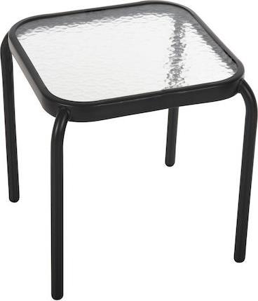 HomeMarkt Βοηθητικό Τραπέζι για Μικρούς Εξωτερικούς Χώρους Μεταλλικό με Γυάλινη Επιφάνεια Ανθρακι 41x41x43cm HM5975.01