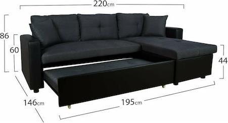 HomeMarkt Wayne Γωνιακός Καναπές Κρεβάτι με Αναστρέψιμη Γωνία & Αποθηκευτικό Χώρο Μαύρος 220x146cm HM3028.01