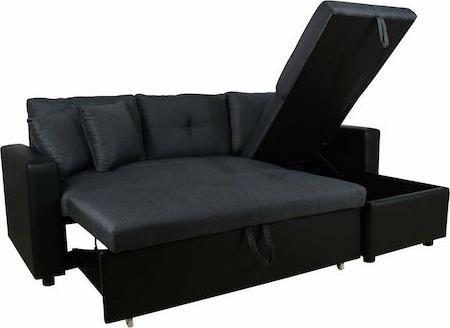 HomeMarkt Wayne Γωνιακός Καναπές Κρεβάτι με Αναστρέψιμη Γωνία & Αποθηκευτικό Χώρο Μαύρος 220x146cm HM3028.01