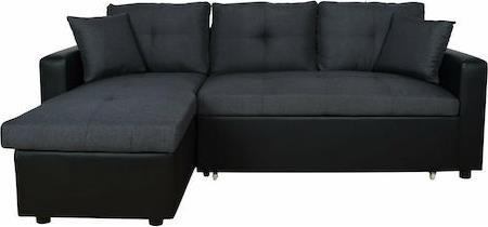 HomeMarkt Wayne Γωνιακός Καναπές Κρεβάτι με Αναστρέψιμη Γωνία & Αποθηκευτικό Χώρο Μαύρος 220x146cm HM3028.01