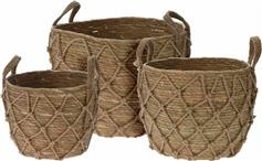 H&S Collection Σετ Διακοσμητικά Καλάθια Ψάθινα με Χερούλια 3τμχ KR2002350