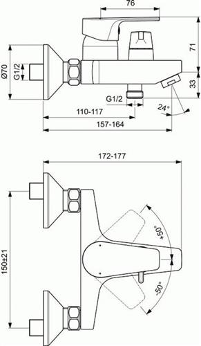 Ideal Standard Cerafine-D Αναμεικτική Μπαταρία Μπανιέρας Ασημί BC494AA