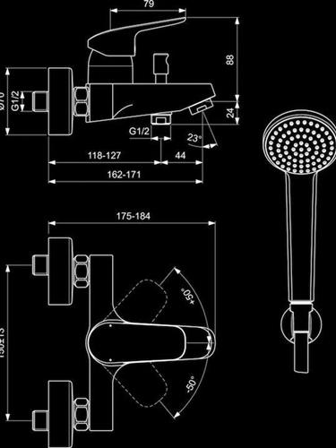 Ideal Standard Ceraflex Αναμεικτική Μπαταρία Μπανιέρας Πλήρες Σετ Ασημί B1722AA