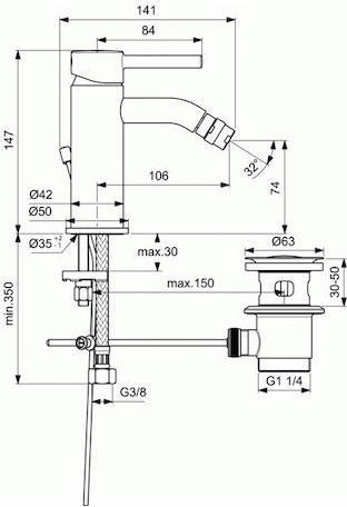 Ideal Standard Ceraline Μπαταρία Μπιντέ Ασημί BC197AA