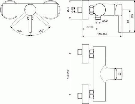 Ideal Standard Ceraline Αναμεικτική Μπαταρία Ντουζιέρας Ασημί BC200AA