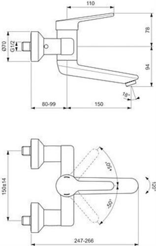 Ideal Standard Ceraplus 2 Αναμεικτική Μπαταρία Μπανιέρας Ασημί BC111AA