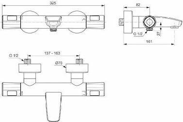 Ideal Standard Ceratherm Μπαταρία Μπανιέρας Θερμοστατική Ασημί A7238AA