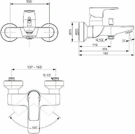 Ideal Standard Connect Air Αναμεικτική Μπαταρία Μπανιέρας Ασημί A7033GN